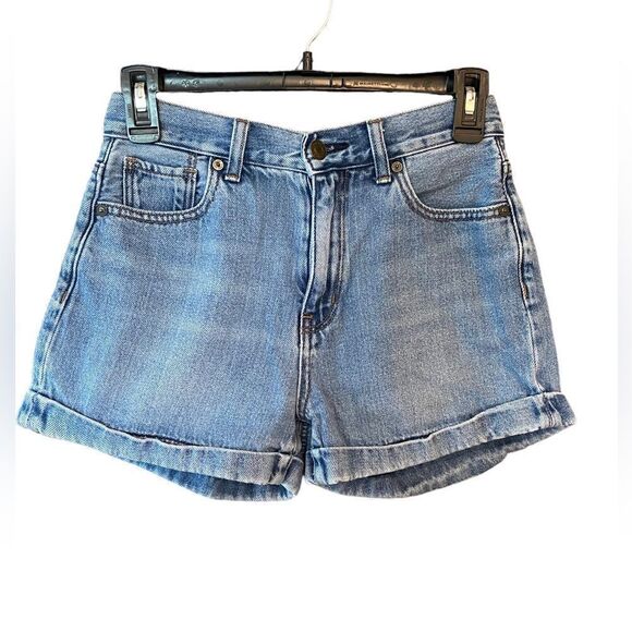 American Eagle Sz 0 Blue Light-wash Denim Cuff Short Summer Shorts - Picture 1 of 8